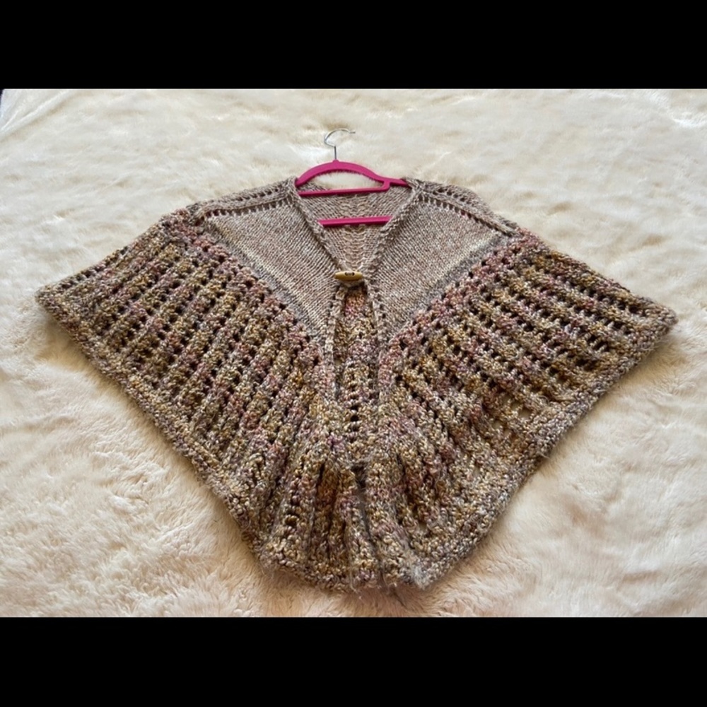 Vintage Bohemian Neutral Crochet/Knit Cape/shawl